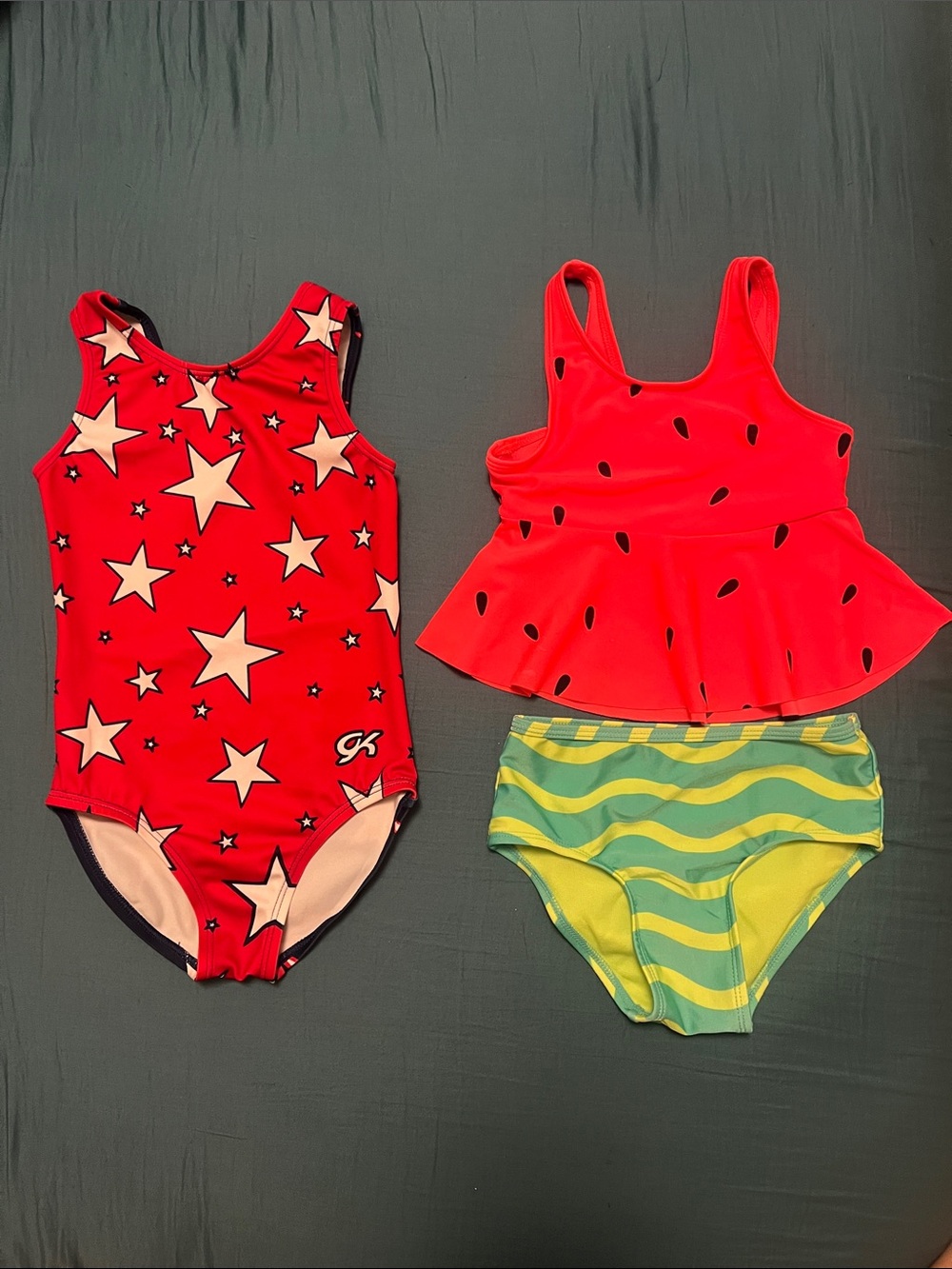 Cat & Jack Red Star One-Piece and Red Watermelon Peplum Two-Piece Swim Set